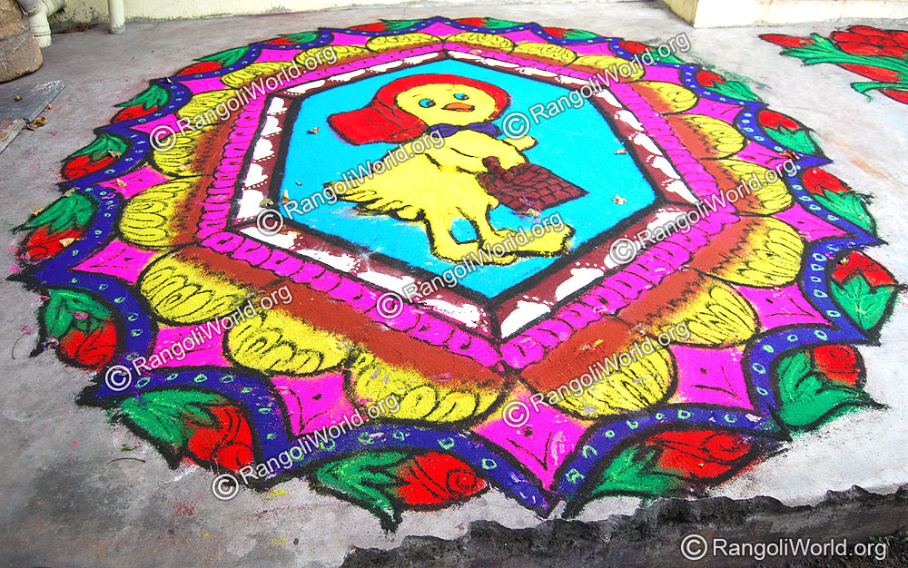 Duck Rangoli Oct 2009 with rose buds